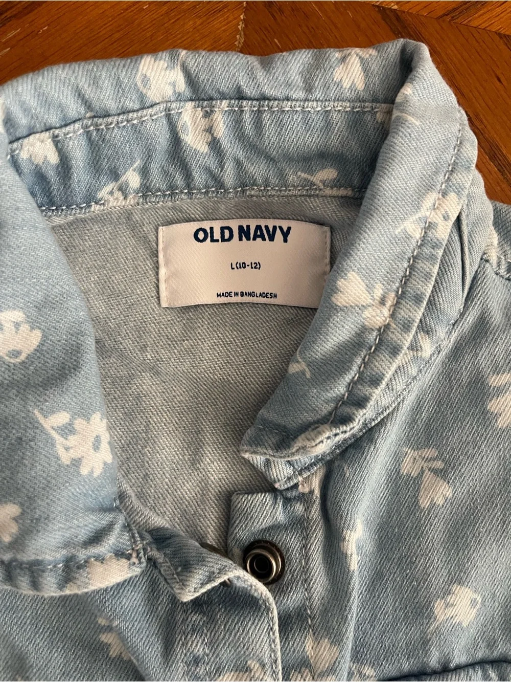 Old Navy Light Blue Denim Dress with White Floral Print